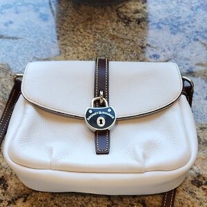 Authentic Dooney And Bourke Small Flap Crossbody White/Brown